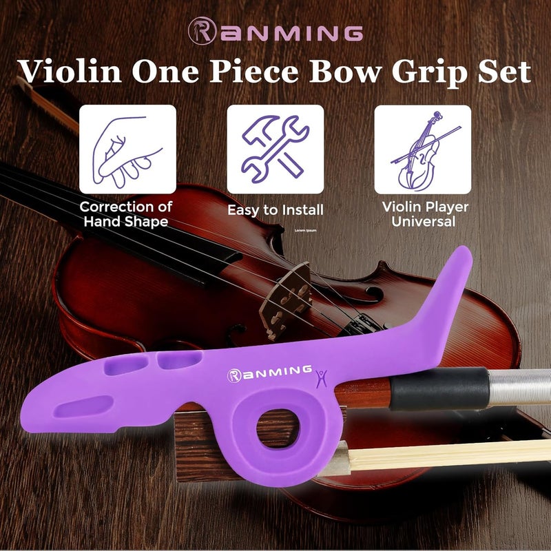 RANMING Violin Bow Holder for Practice– Silicone Hand Position Corrector Non-Slip Teaching Tool for Beginners Students Improve Bow Grip & Posture Violin Teaching Aid With 2 Bow Stopper Purple - Image 2